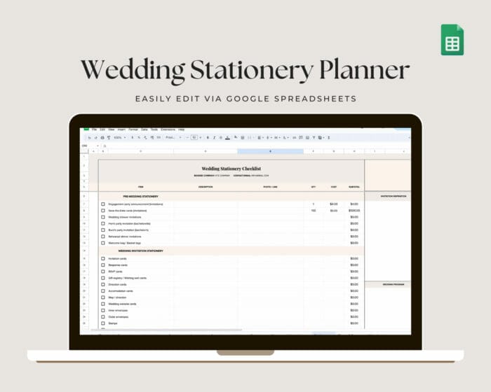 Wedding Stationery Checklist Spreadsheet