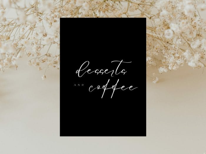 White On Black Wedding Coffee And Desserts Stationery