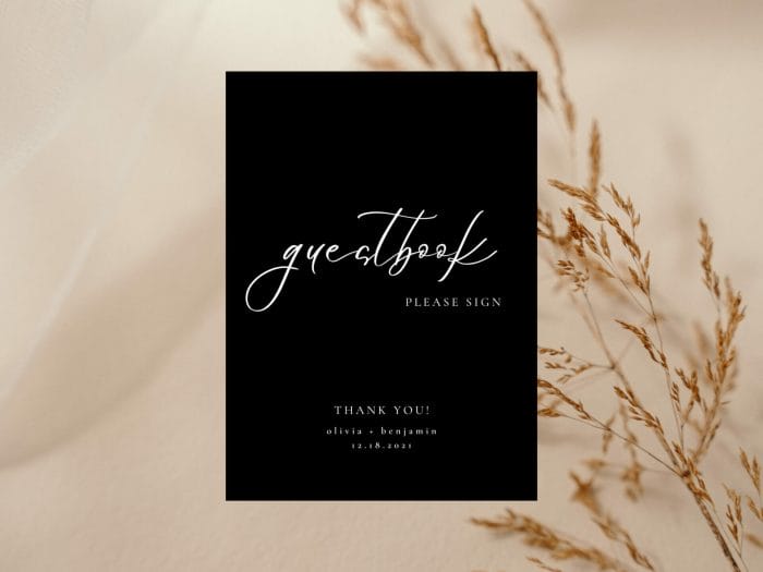 White On Black Wedding Guest Book Stationery Card 1