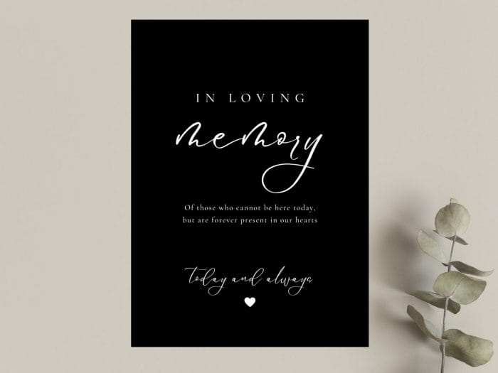 White On Black Wedding Loving Memory Stationery Card