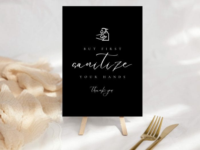 White On Black Wedding Sanitize Your Hand Card