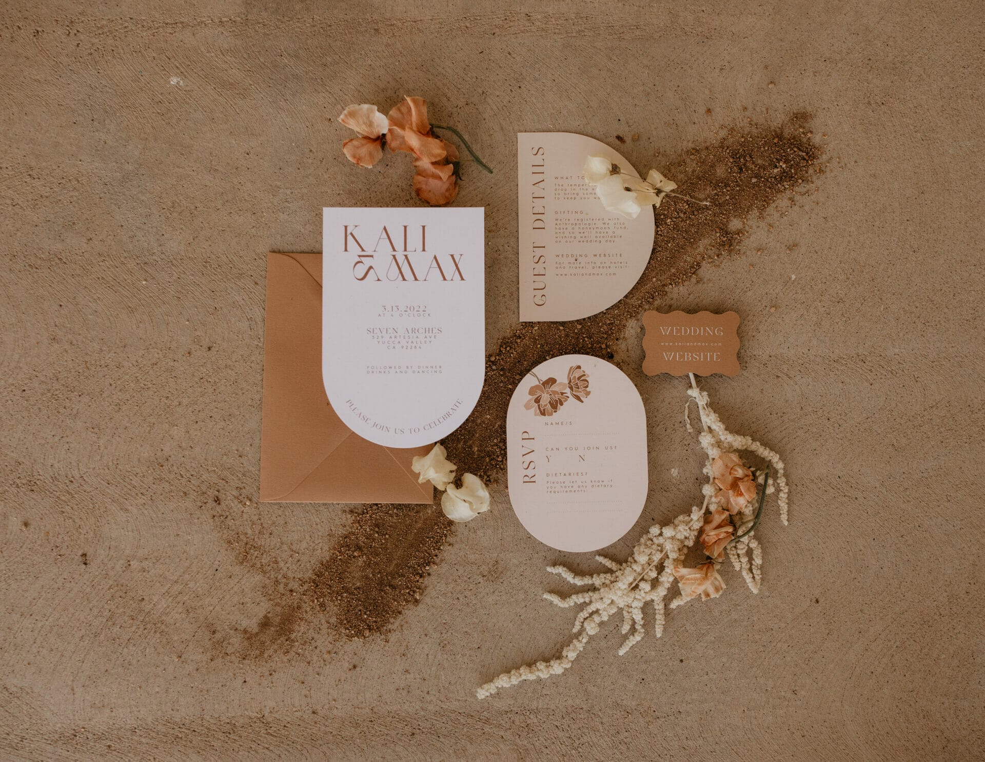 earthy nude wedding invitation rsvp and details cards
