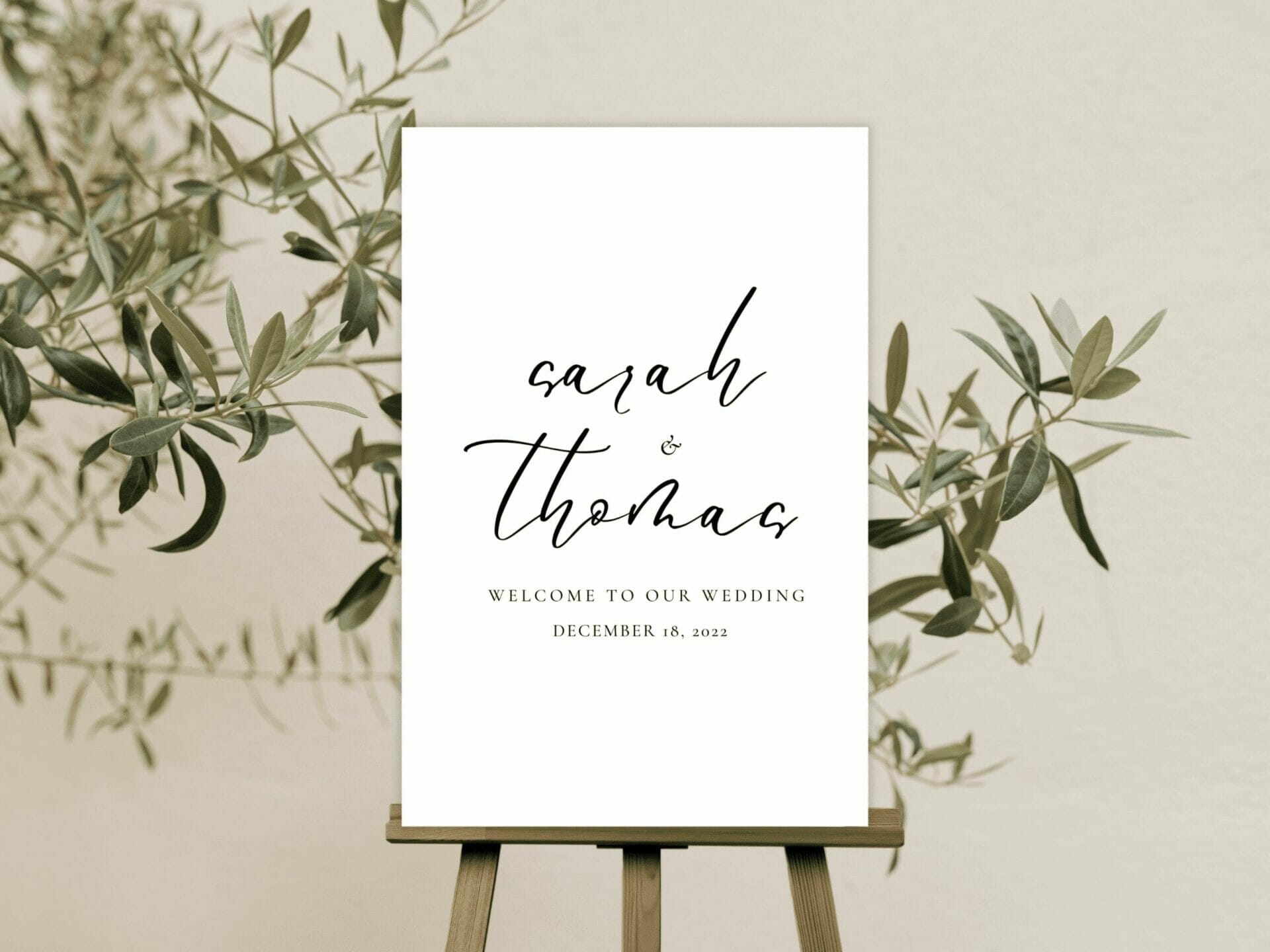 Minimalist Modern Black and White Wedding Welcome Sign Vertical