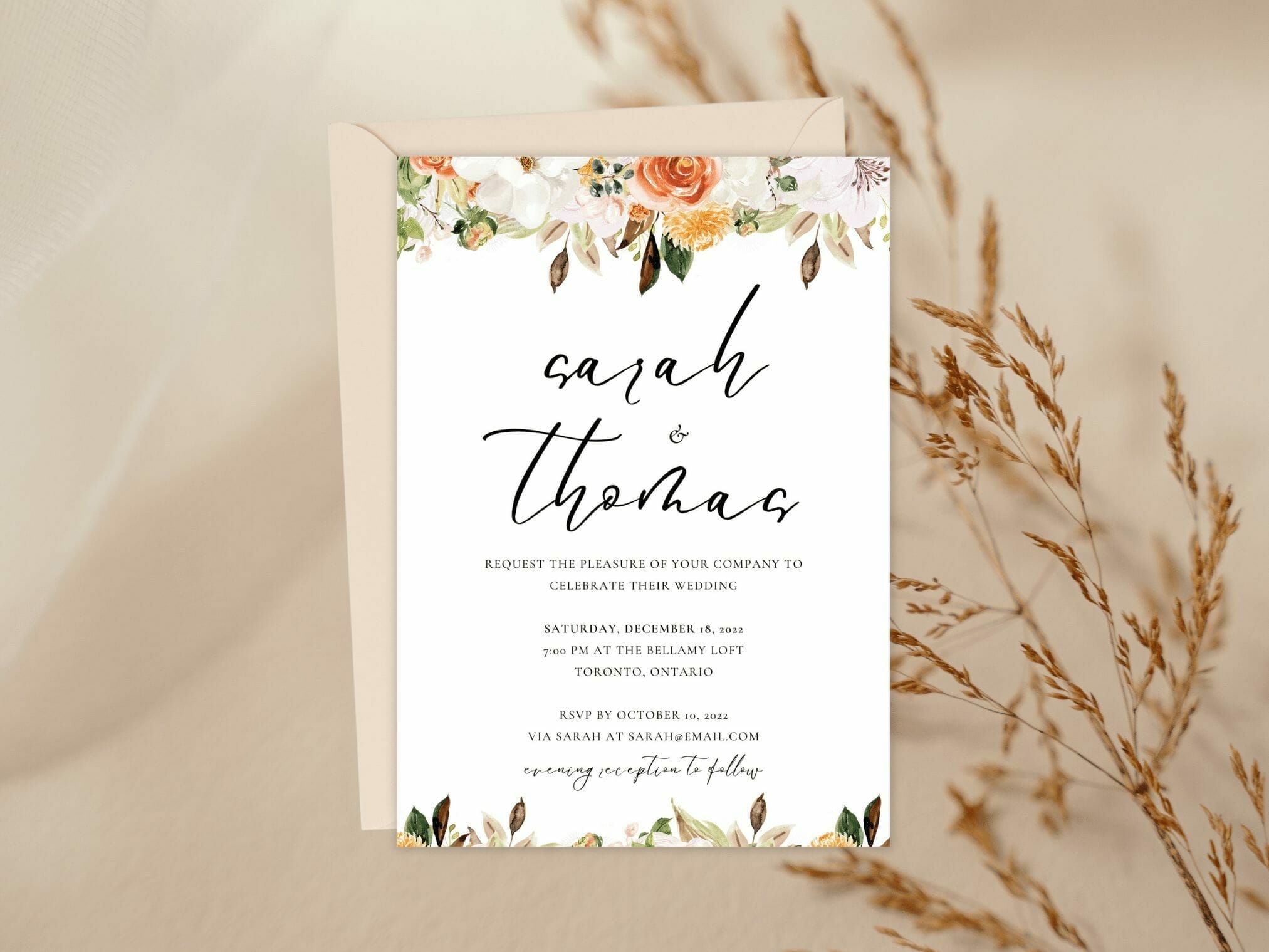Terracotta Boho Autumn Wedding Invitation 2
